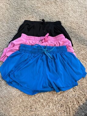 Women’s Elastic-Waist Active Skort Trio — Blue, Pink, Black